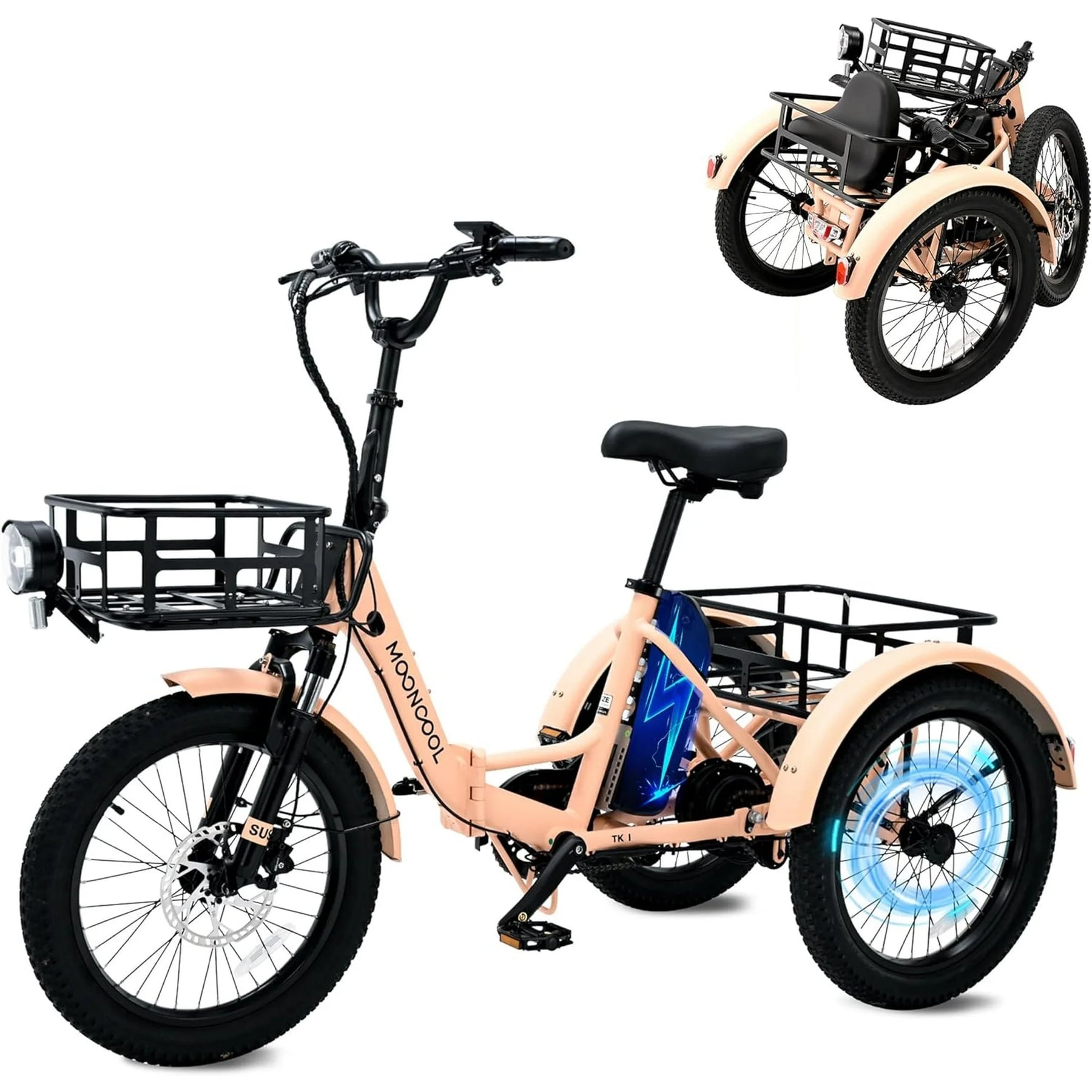 ABORON 3.0 Fat Tire Electric Trike for Senior Foldable E - Bike, 500W Motorized Tricycle Adult 20" Folding 3 Wheel Electric Commute Bike Trike W/48V