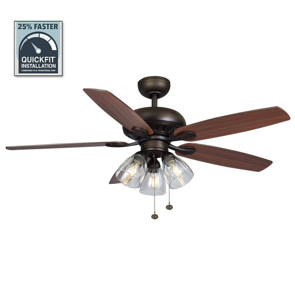 Hampton Bay Rockport 52 in. Bronze LED Ceiling Fan with Light Kit