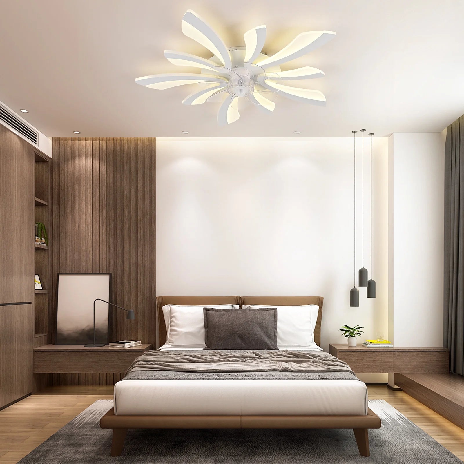 Garwarm Dimmable Ceiling Fan with Light and Remote Control, 27" Small Flush Mounted Ceiling Fan