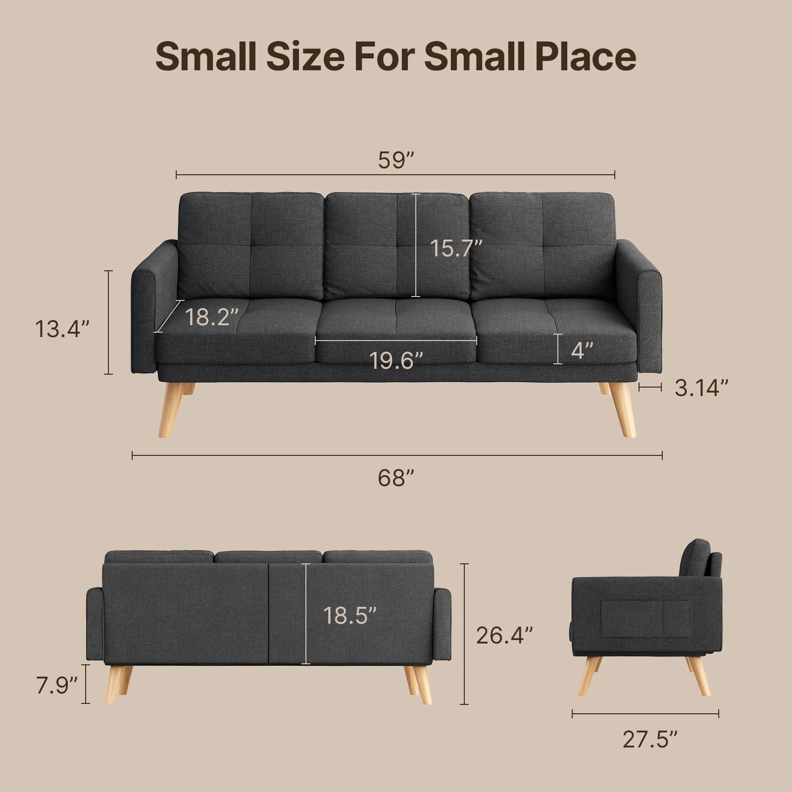 Bedroom Furniture Set Includes Queen Bed Frame, 4 Drawer Dresser Set of 2 & 3 Seat Futon Sofa Modern Storage Solution for Stylish Home Decor