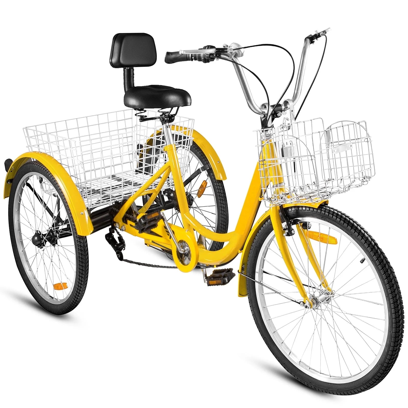 VEVOR 24"adult Tricycle 7 - Speed Three Wheel Bike Cruise Bike, Seat Adjustable Trike with Bell, Brake System and Basket Cruiser Bicycles Size for Shopping