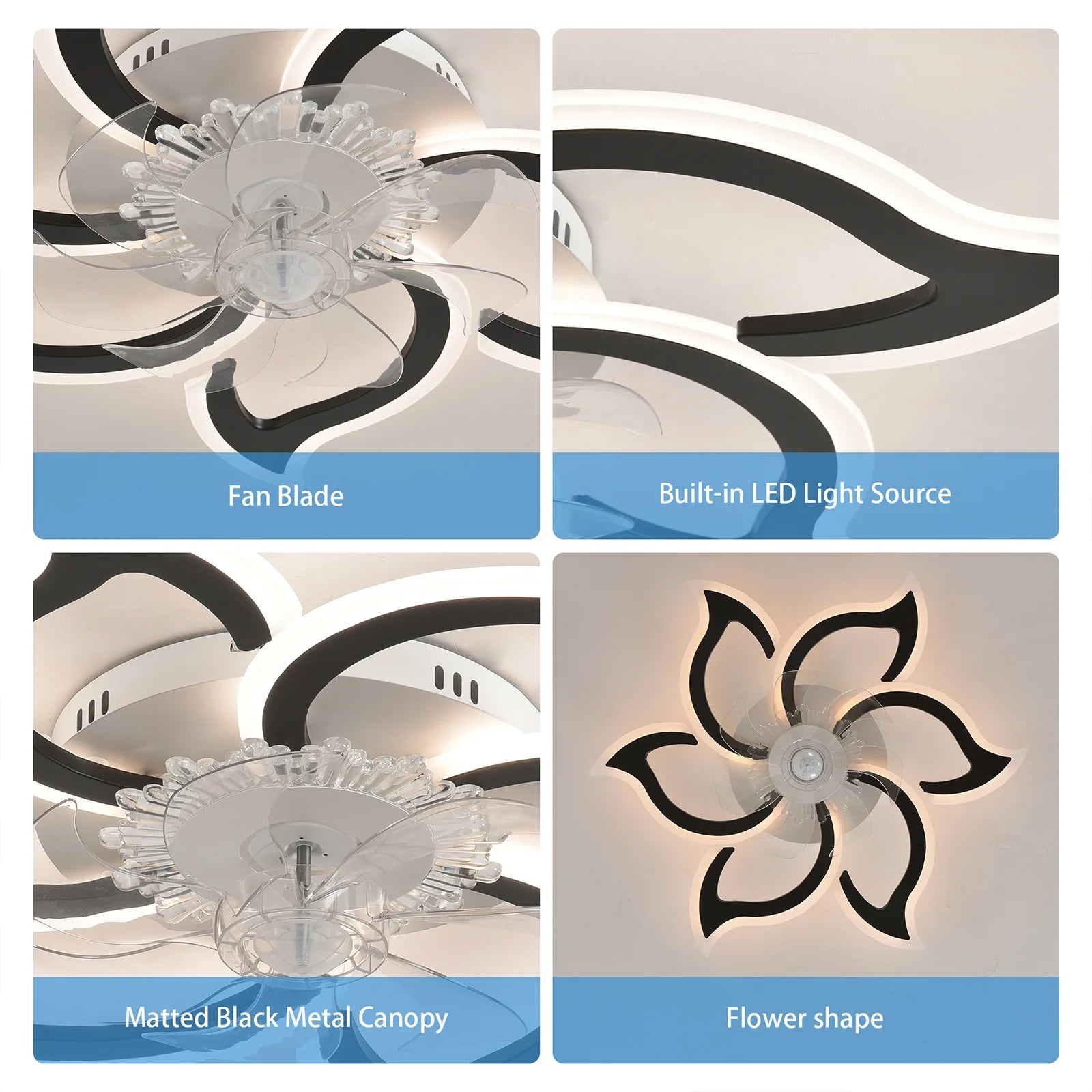 Garwarm Dimmable Ceiling Fan with Light and Remote Control, 27" Small Flush Mounted Ceiling Fan