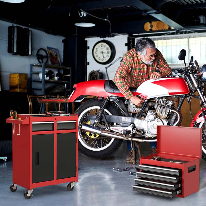 2 - in - 1 Rolling Tool Chest, 5-Drawer Tool Storage Cabinet with Wheels, Adjustable Shelf, Tool Box Organizer for Garage Warehouse Workshop