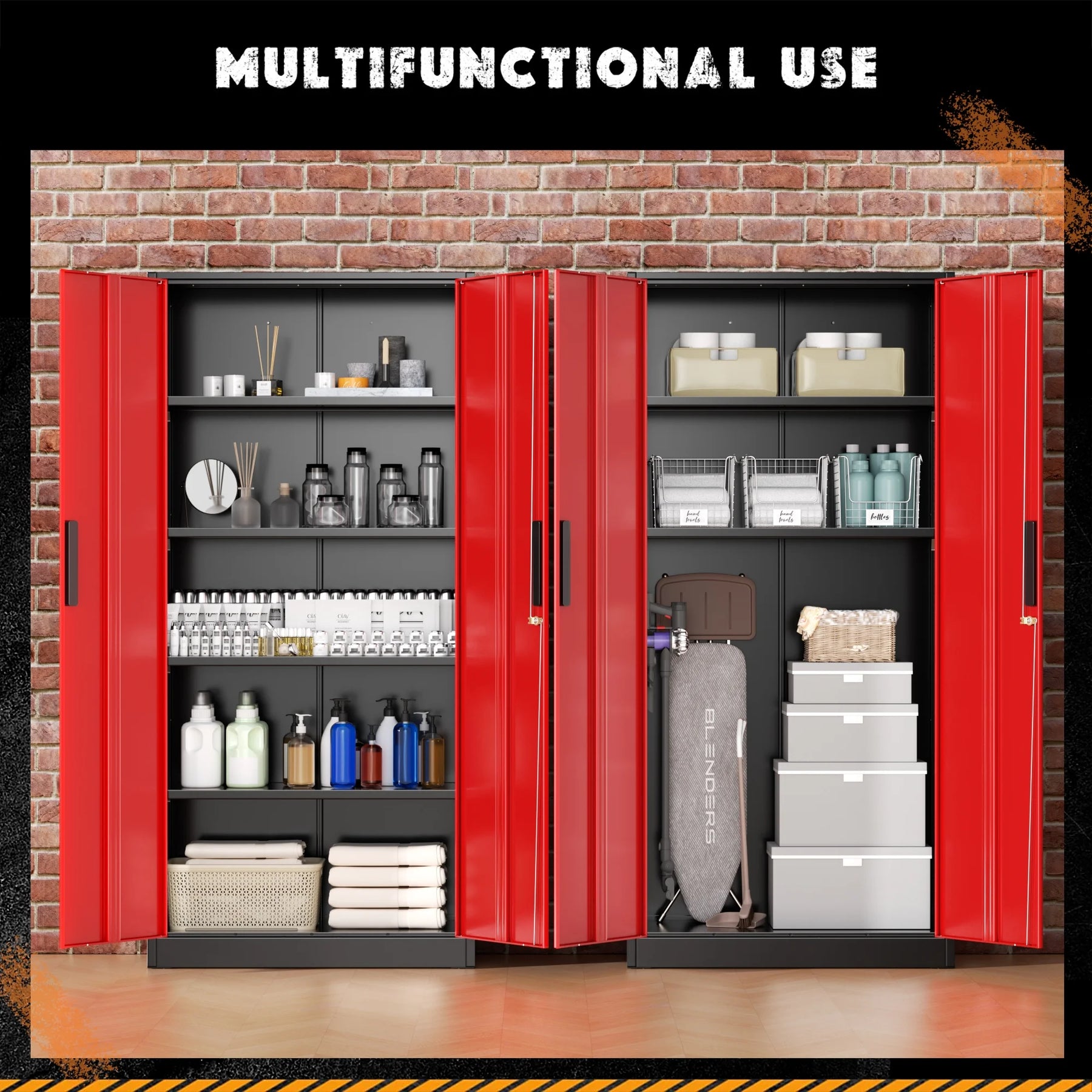 SOLAURA 71" Metal Garage Storage Cabinet with Locking Doors and Adjustable Shelves for Home, Office(Black)