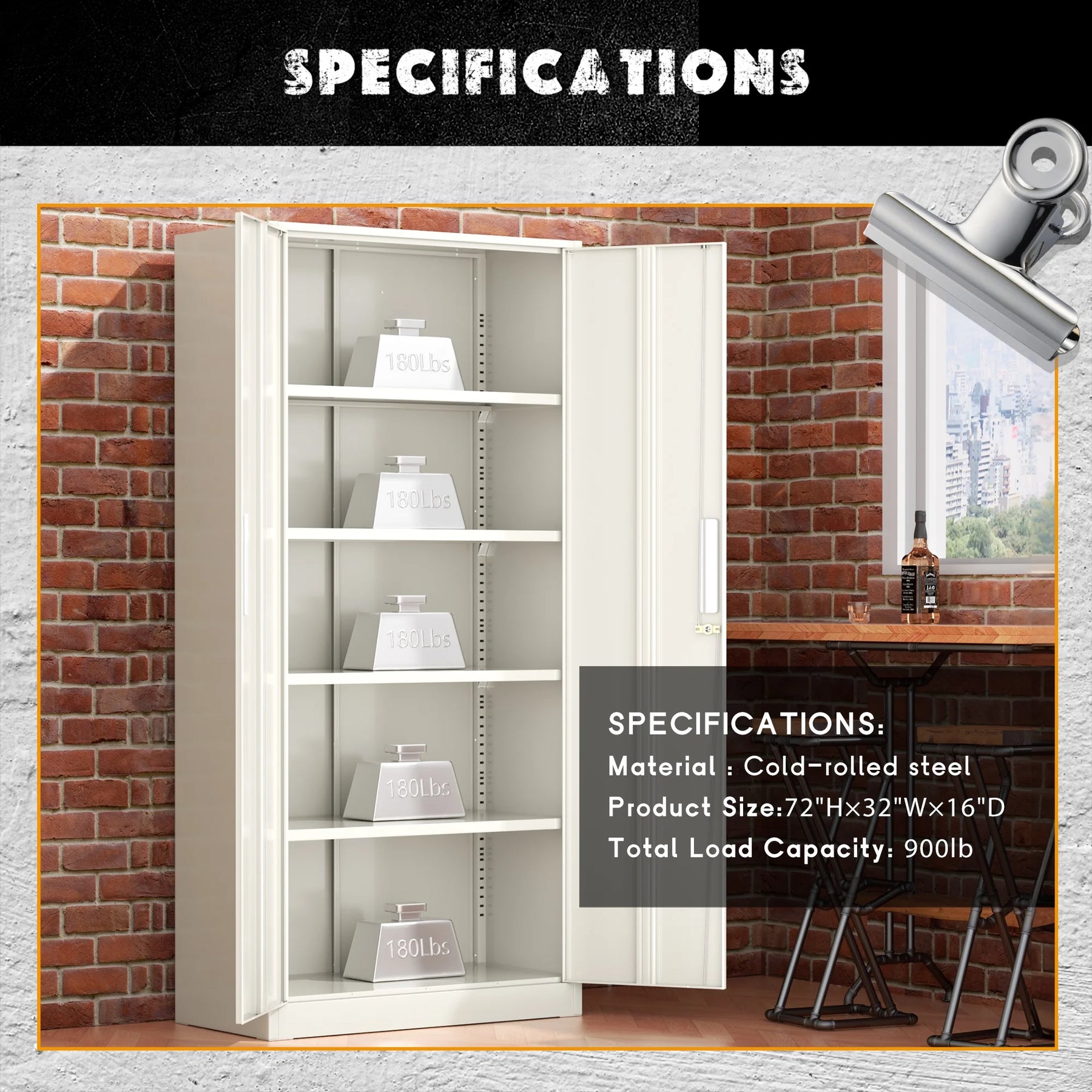 SOLAURA 71" Metal Garage Storage Cabinet with Locking Doors and Adjustable Shelves for Home, Office(Black)