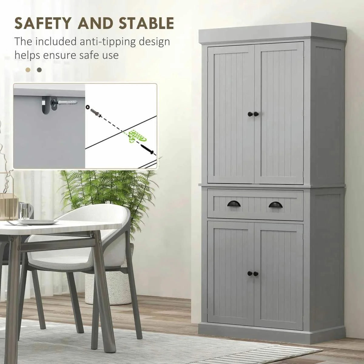 Spaco 17-Tier Kitchen Small Pantry Cabinet with 2 Doors and 6 Adjustable Shelves, Cabinet Pantry, Freestanding 5-Tier Shelving Pantries