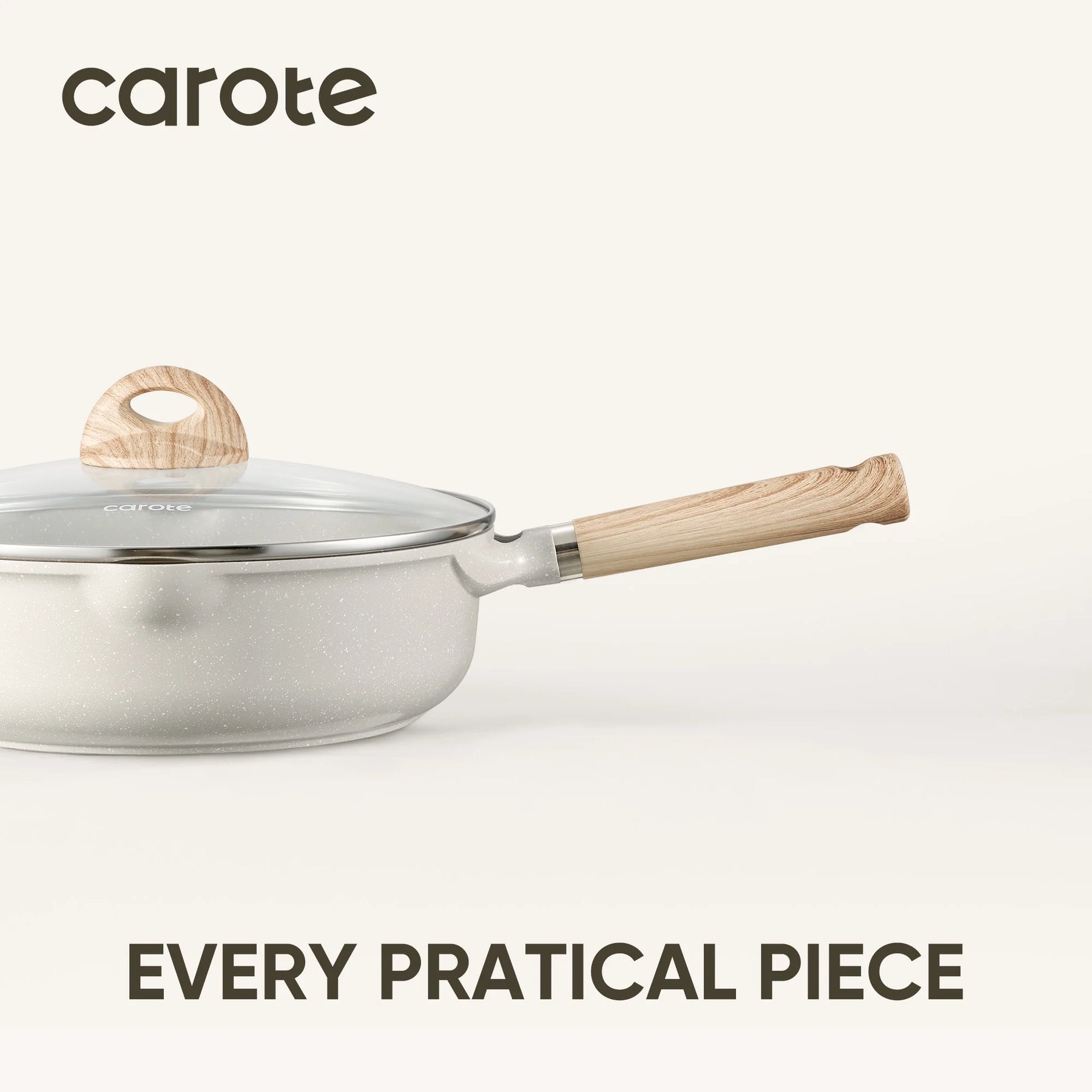 Carote Nonstick Cookware Set 21-Piece, Kitchen Pots and Pans Set, Stay - Cool Handles, Induction Compatible, Cookware Set for RV and Camping, Beige