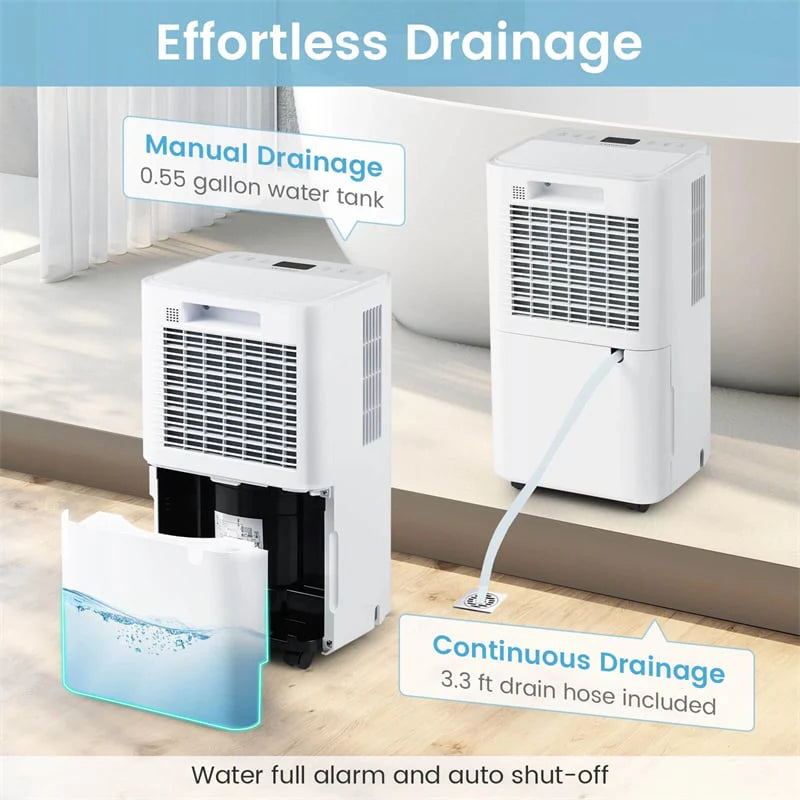 32 Pint Dehumidifier with 3.3FT Drain Hose, 24H Timer & 3 - Color Indicator, 2000 Sq.Ft Portable Dehumidifier for Basement, Bedroom, Bathroom