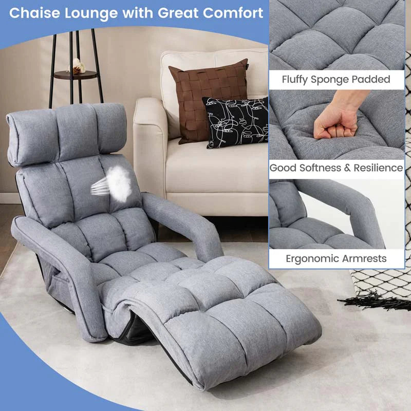 6 - Position Adjustable Floor Sofa Bed, Folding Lazy Sofa Chaise Lounger Recliner with Armrests & Footrests for Living Room, Bedroom & Gaming