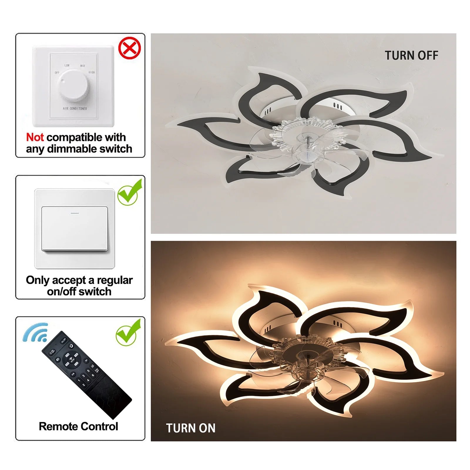 Garwarm Dimmable Ceiling Fan with Light and Remote Control, 27" Small Flush Mounted Ceiling Fan