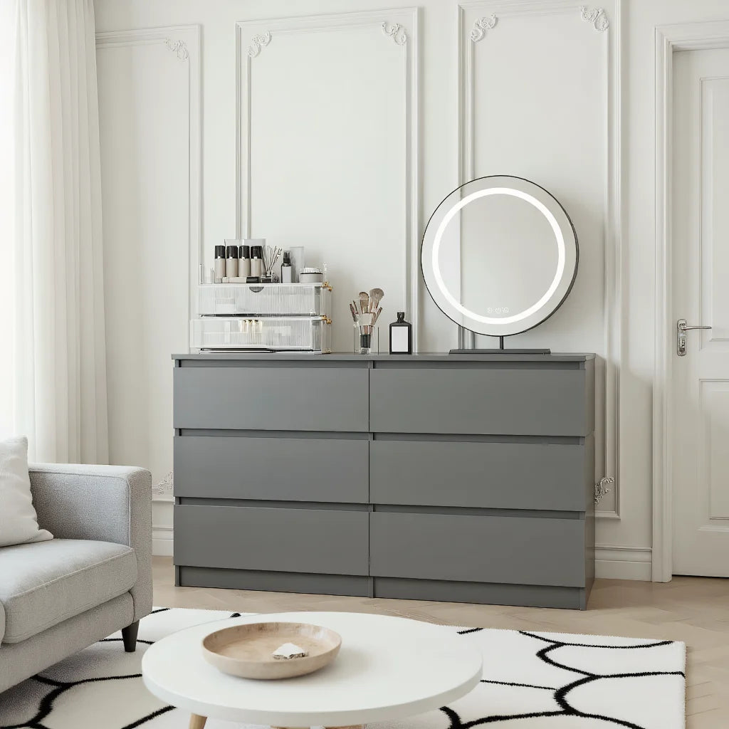 Kadyn Modern 6 Drawer Dresser Wood Cabinet, Dresser for Bedroom, Kitchen Storage Cabinet with Drawers, Chest of Drawers(Black)