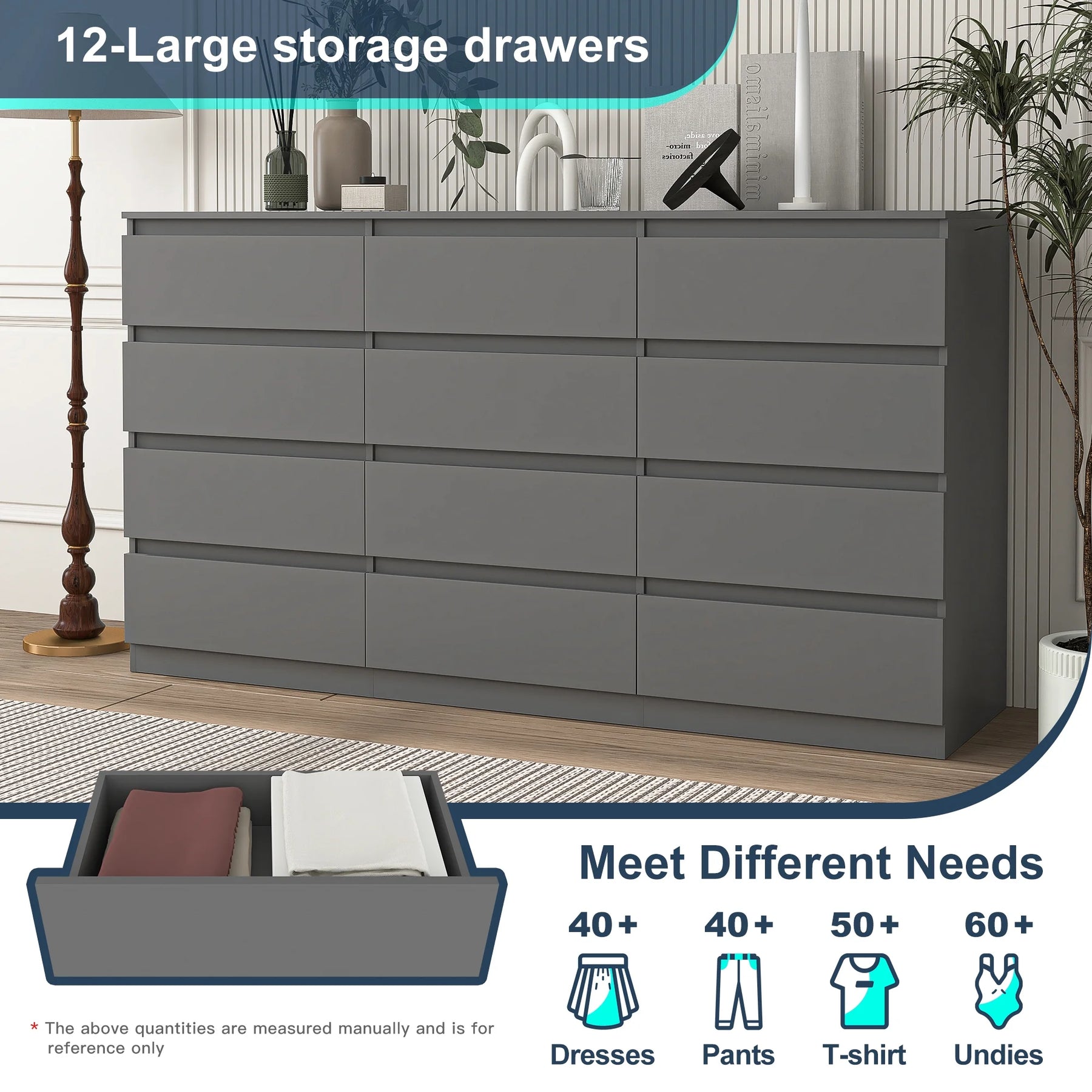 Kadyn Modern 6 Drawer Dresser Wood Cabinet, Dresser for Bedroom, Kitchen Storage Cabinet with Drawers, Chest of Drawers(Black)