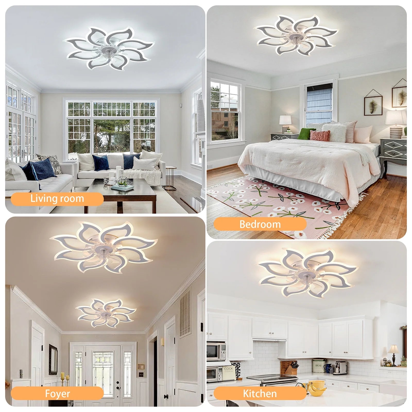 Garwarm Dimmable Ceiling Fan with Light and Remote Control, 27" Small Flush Mounted Ceiling Fan
