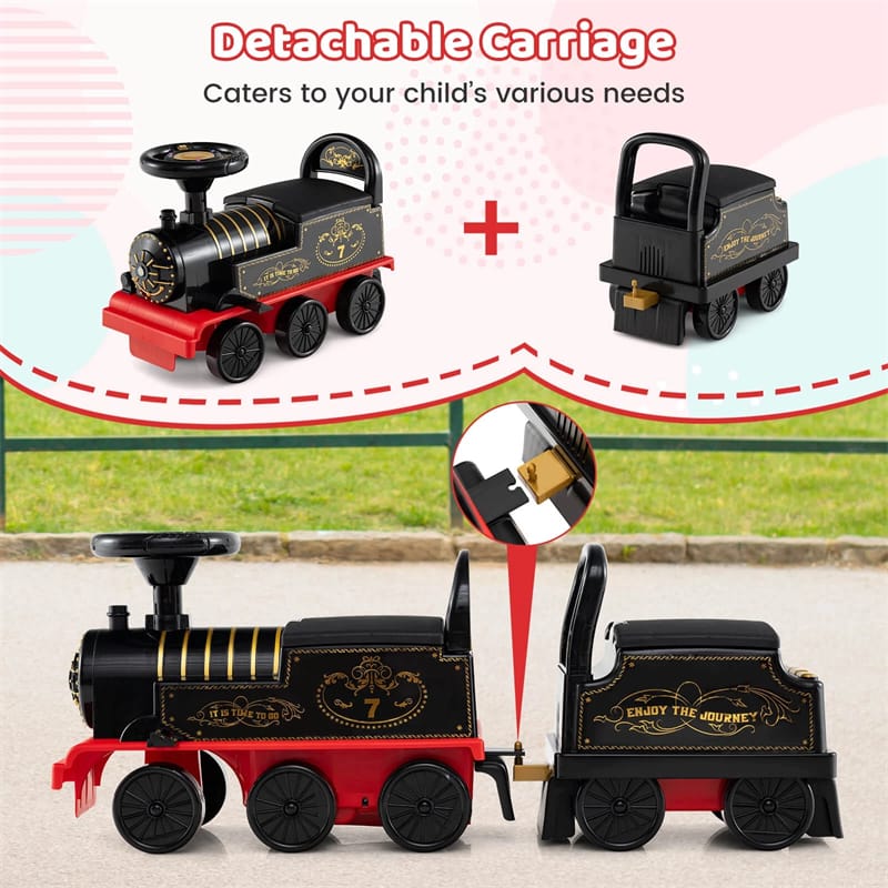 6V 2 - Seater Ride On Train with Detachable Carriage, Under - Seat Storage, Whistle & Flashing LED Lights, Trackless Electric Ride On Toy for Kids
