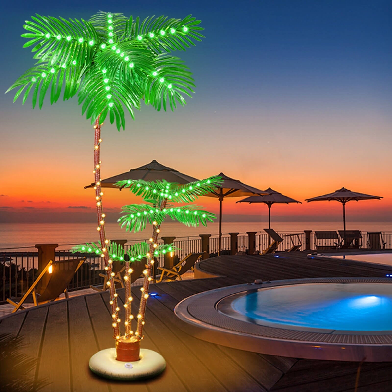 Lighted Palm Tree for Outside Patio Yard Party Pool - 6FT - 3 - Tree - Solar