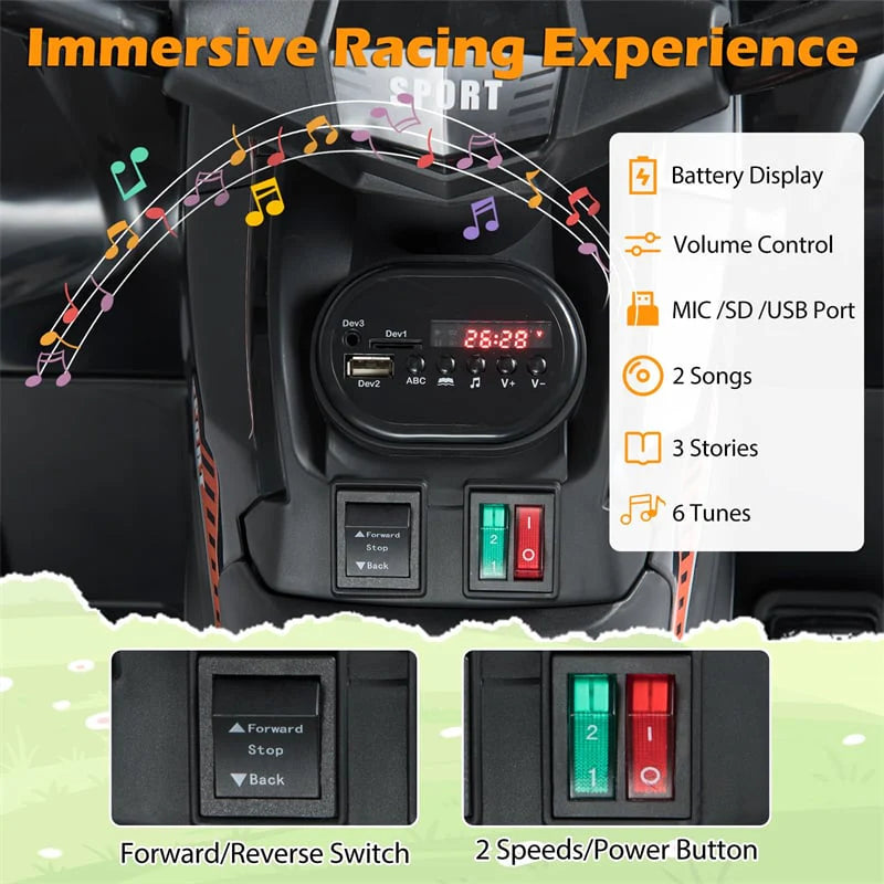 24V Kids ATV Ride On Quad, Electric 4 Wheeler Toy with 5Mph Max Speed, LED Headlights, Music, Front & Rear Storage for Boys Girls