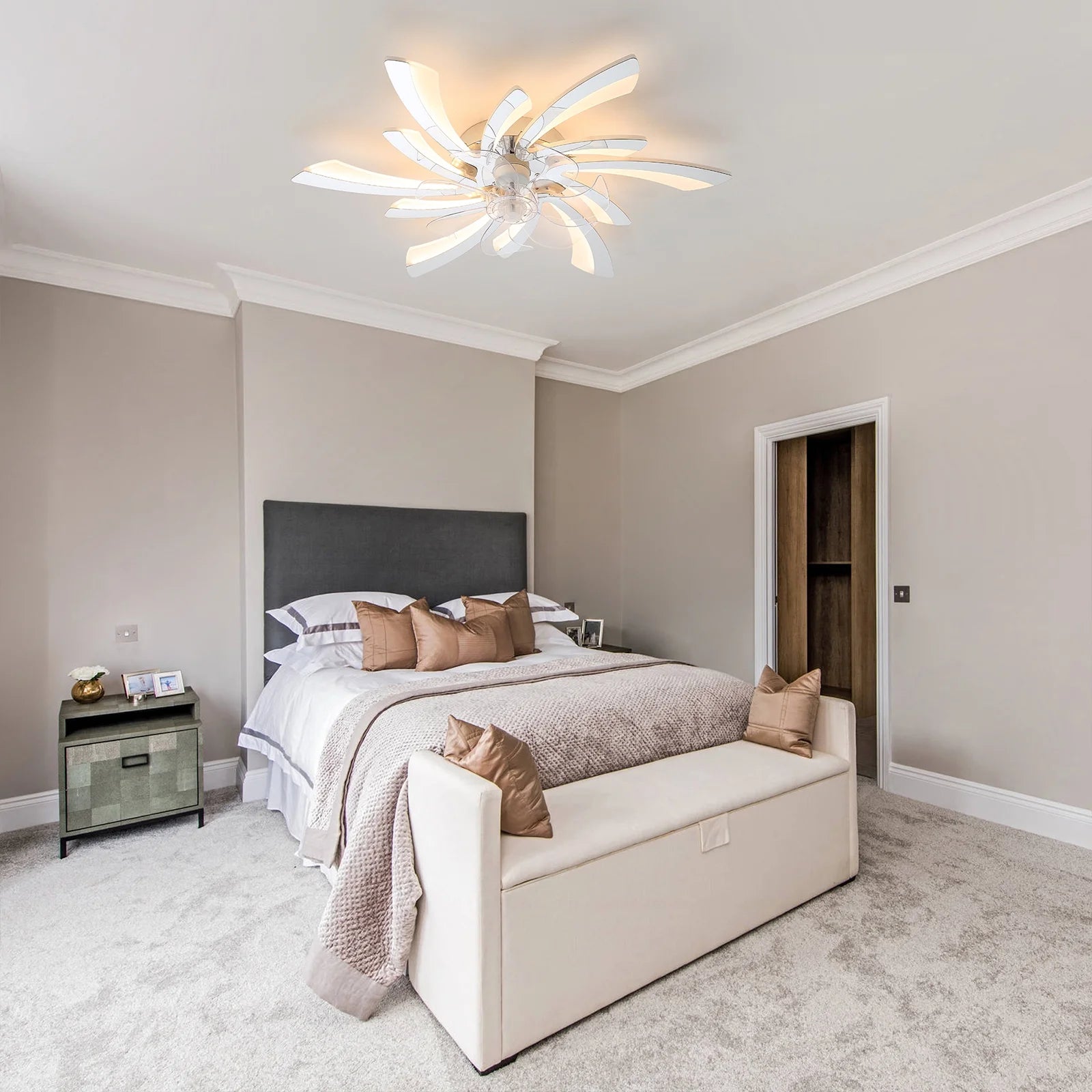 Garwarm Dimmable Ceiling Fan with Light and Remote Control, 27" Small Flush Mounted Ceiling Fan