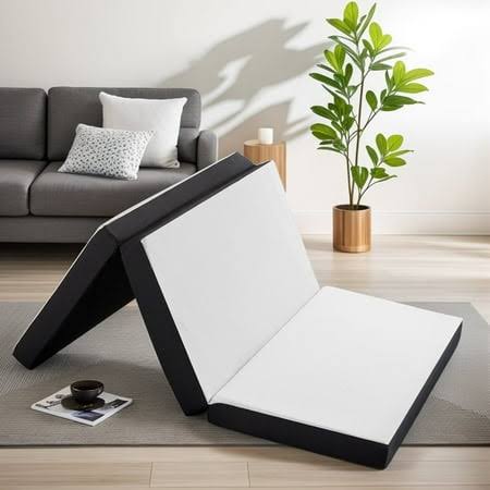 Smiaoer 4 Inches Folding Full Size Memory Foam Mattress with Cover,Tri - fold Portable Mattress Topper for Guest Bed,Camping, White