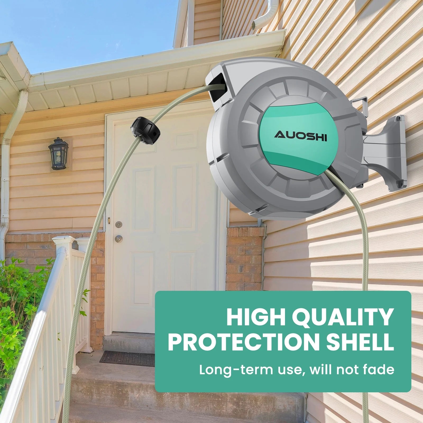 AUOSHI Retractable Garden Hose Reel 1/2" 100ft Automatic Hose Reel with 10 Function Sprayer Nozzle Wall Mount 180 Deg Swivel Bracket Hose Reel