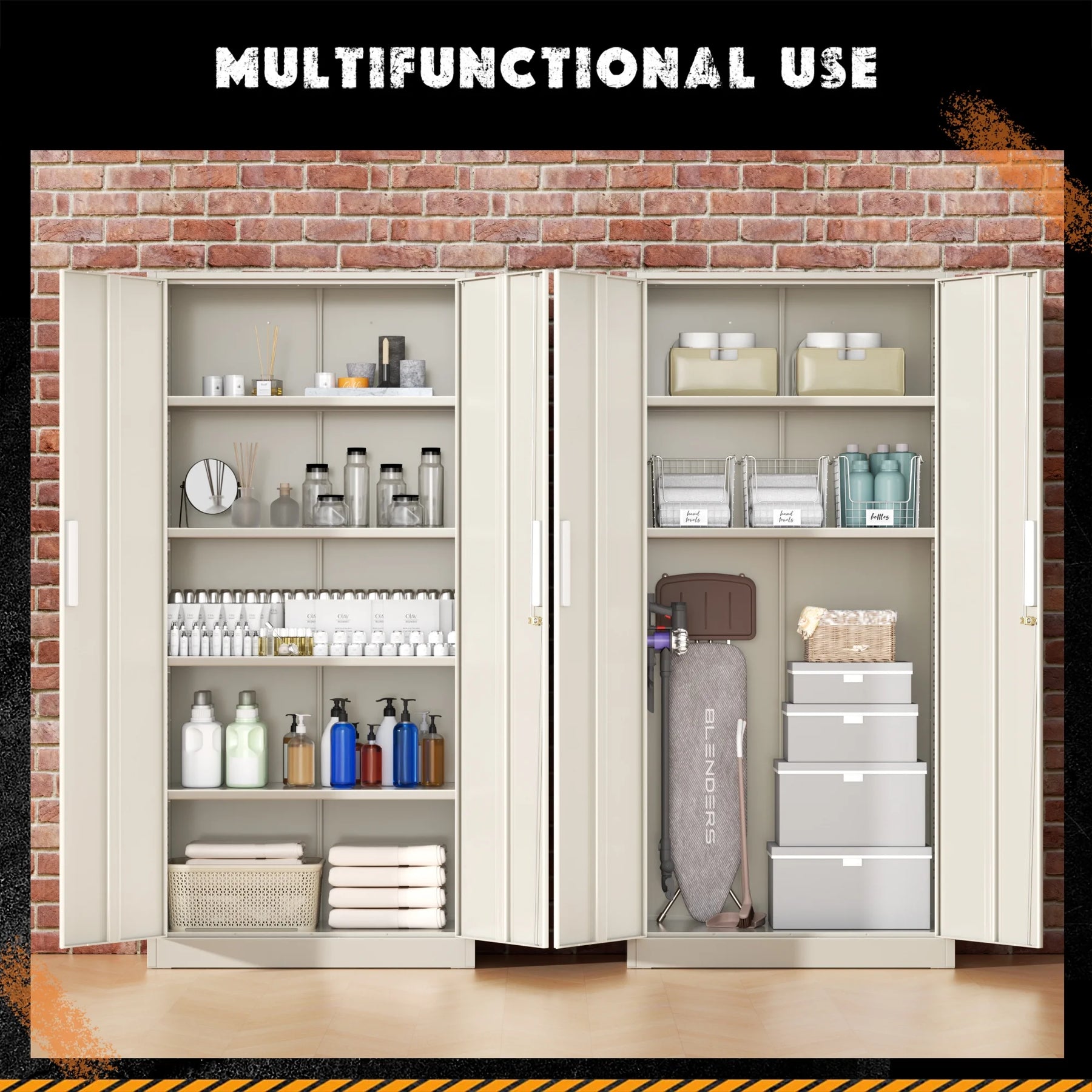 SOLAURA 71" Metal Garage Storage Cabinet with Locking Doors and Adjustable Shelves for Home, Office(Black)