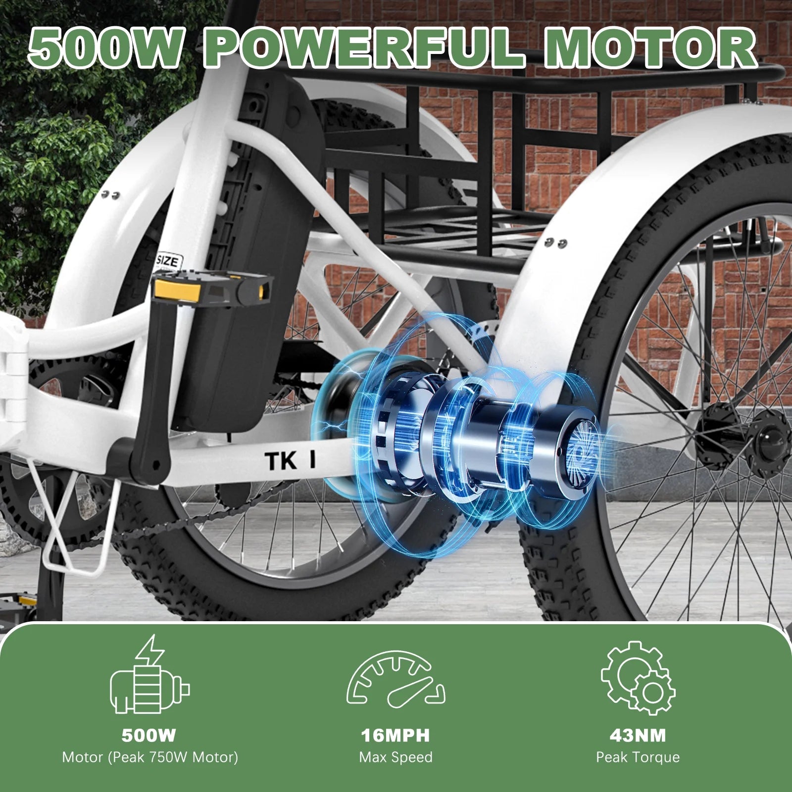 ABORON 3.0 Fat Tire Electric Trike for Senior Foldable E - Bike, 500W Motorized Tricycle Adult 20" Folding 3 Wheel Electric Commute Bike Trike W/48V