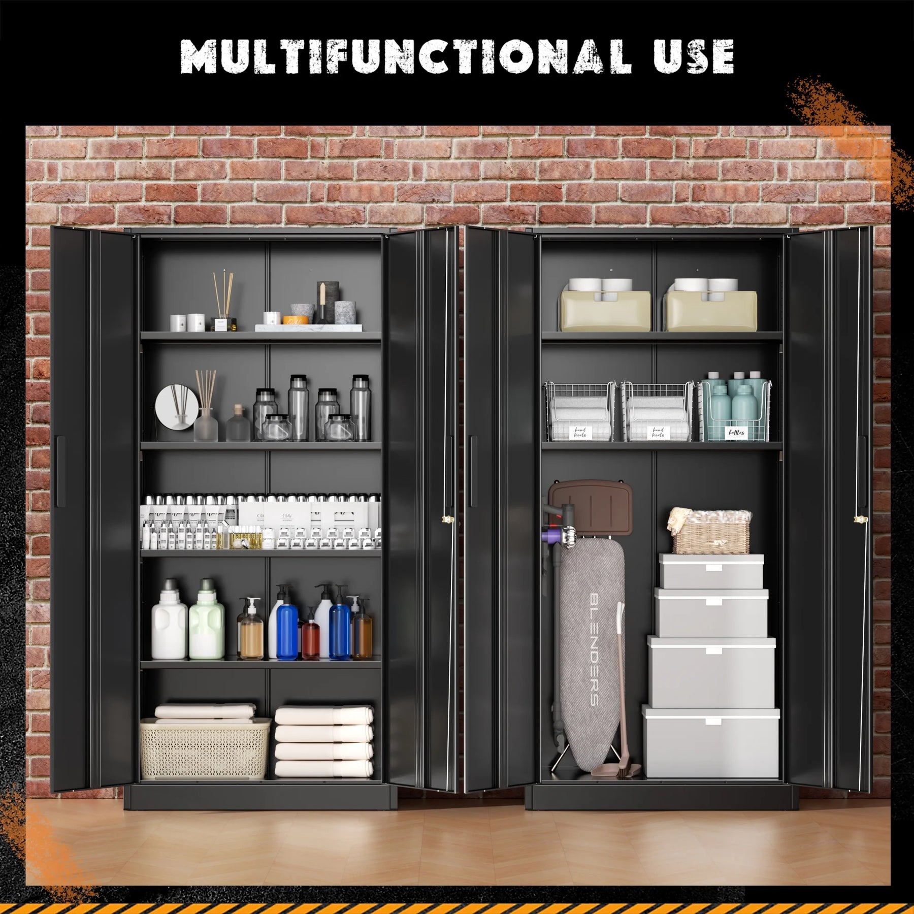 SOLAURA 71" Metal Garage Storage Cabinet with Locking Doors and Adjustable Shelves for Home, Office(Black)