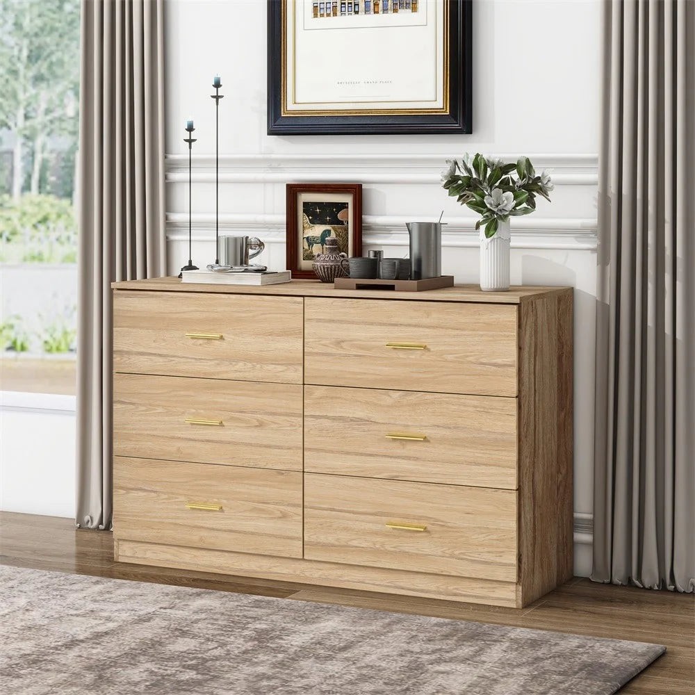 Kadyn Modern 6 Drawer Dresser Wood Cabinet, Dresser for Bedroom, Kitchen Storage Cabinet with Drawers, Chest of Drawers(Black)