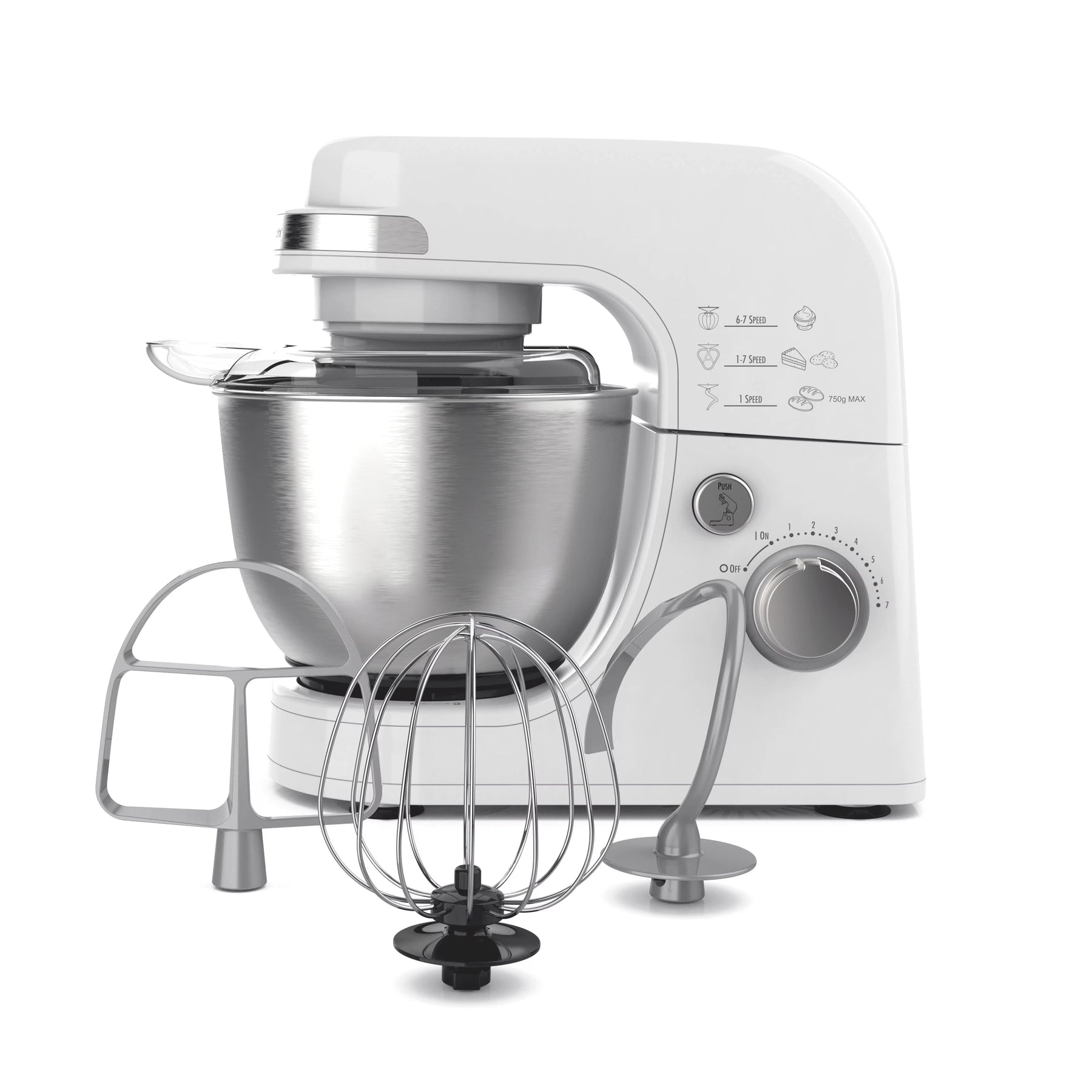 Hamilton Beach 4 Quart Stand Mixer for Kitchen, 7 Speeds, Tilt - Head, Dough Hook, Whisk & Flat Beater, White