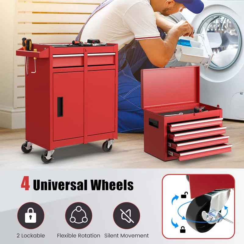 2 - in - 1 Rolling Tool Chest, 5-Drawer Tool Storage Cabinet with Wheels, Adjustable Shelf, Tool Box Organizer for Garage Warehouse Workshop