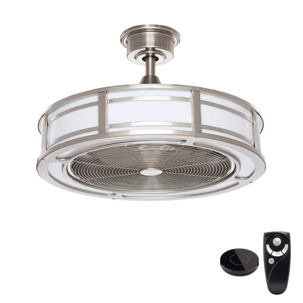 Home Decorators Collection Brette II 23 in LED Brushed Nickel Ceiling Fan with Light and Remote Control works with Google and Alexa AM382A - BN - B