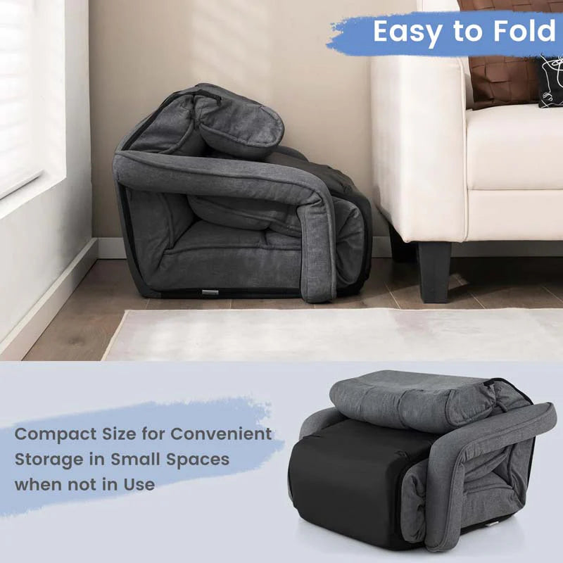 6 - Position Adjustable Floor Sofa Bed, Folding Lazy Sofa Chaise Lounger Recliner with Armrests & Footrests for Living Room, Bedroom & Gaming