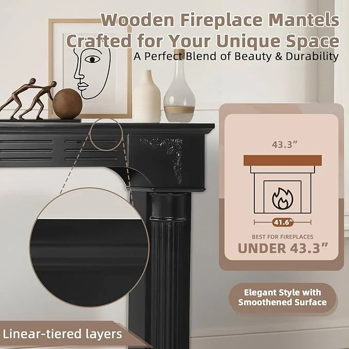 EPICOZY 43.3" Fireplace Mantel, Freestanding Fireplace Surround with Leg for Electric Fireplaces, MDF Mantel Surround with Shelf