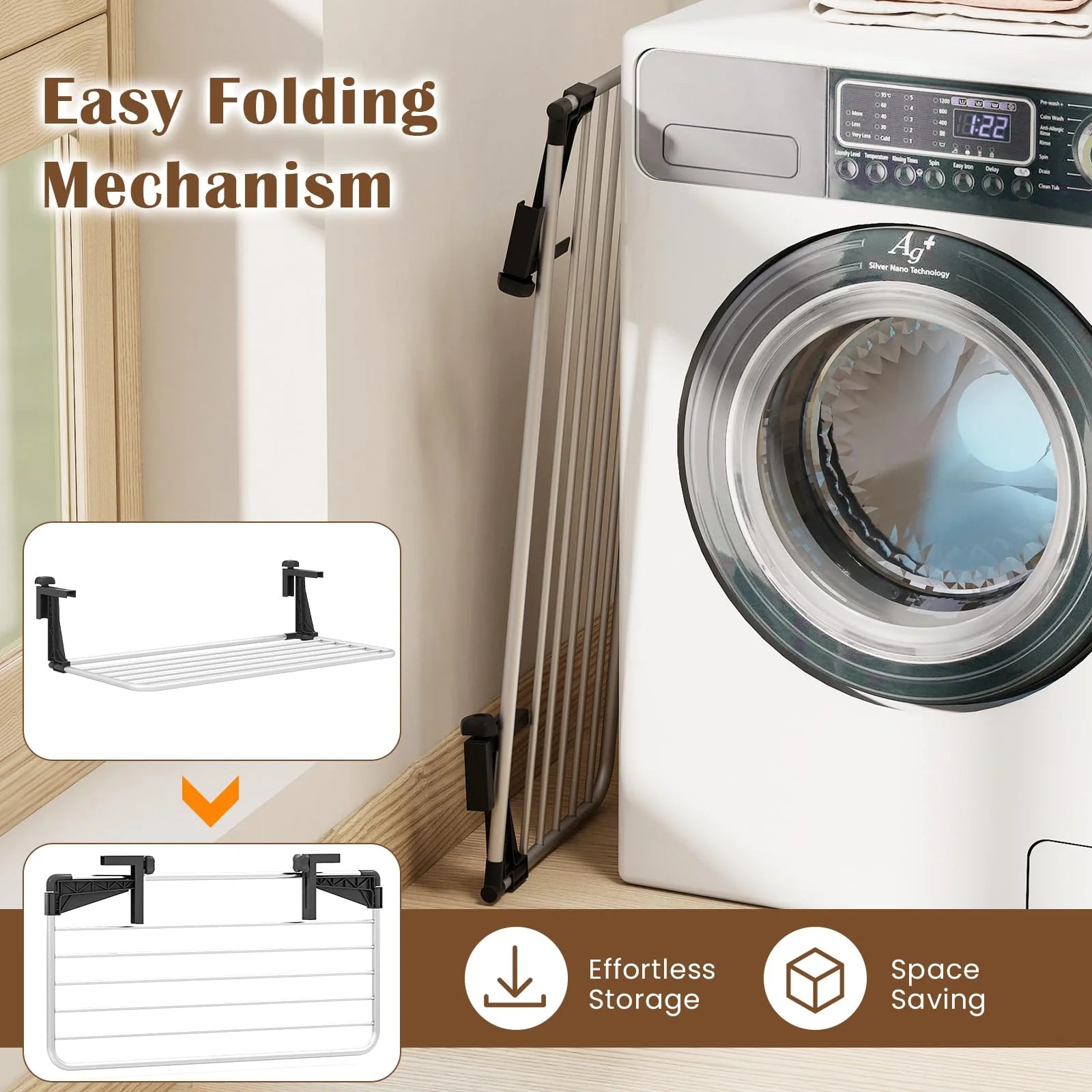 Tangkula Portable Clothes Drying Rack | Extendable Radiator Clothes Airer with Robust Aluminum Frame for Balcony Railings Windowsill