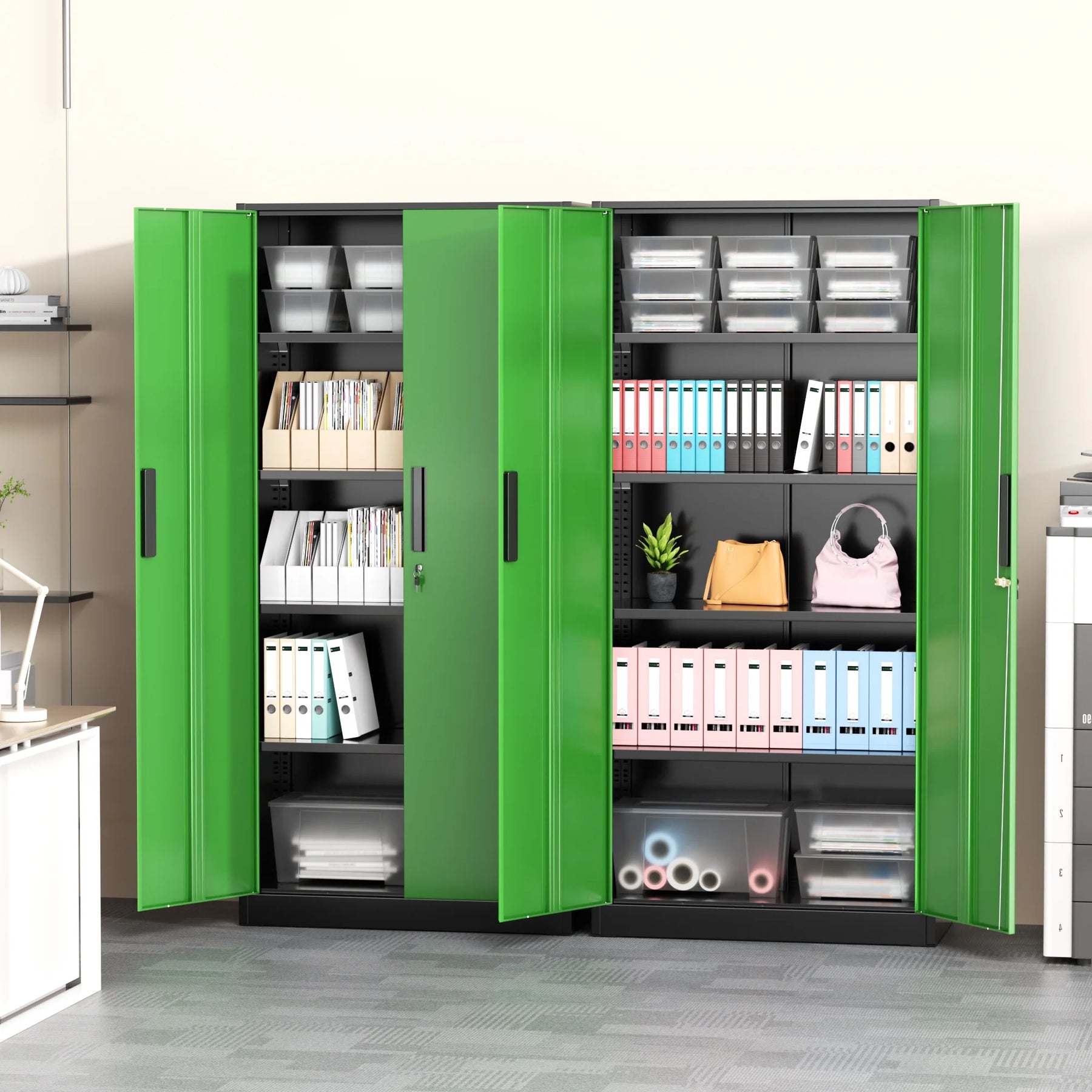 SOLAURA 71" Metal Garage Storage Cabinet with Locking Doors and Adjustable Shelves for Home, Office(Black)