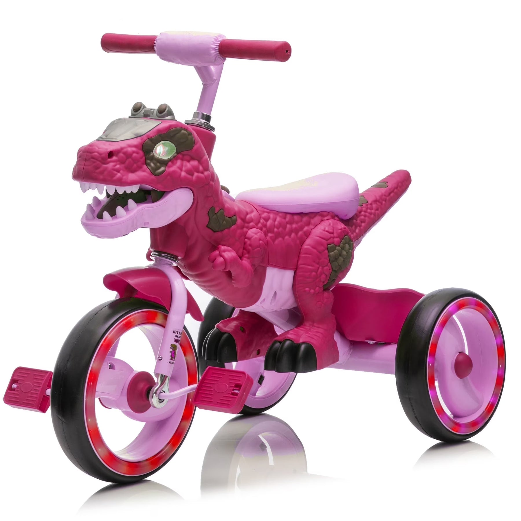 Xuanlur Kids Ride on Dinosaur Tricycle, Toddlers Kid Trike with Wide Flash Wheels, Anti - Slip Pedals, Rear Basket, Music & LED Lights, Toddler Bike