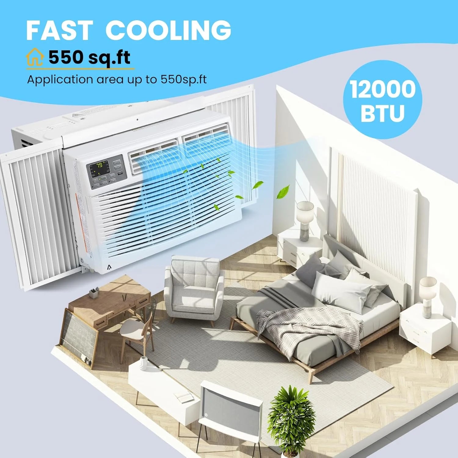 M Optimized 12000BTU Window Air Conditioner with Wi - Fi Enabled, Remote Control, Air Conditioner Window Unit Cooling up to 550sq.ft, 115V Window AC