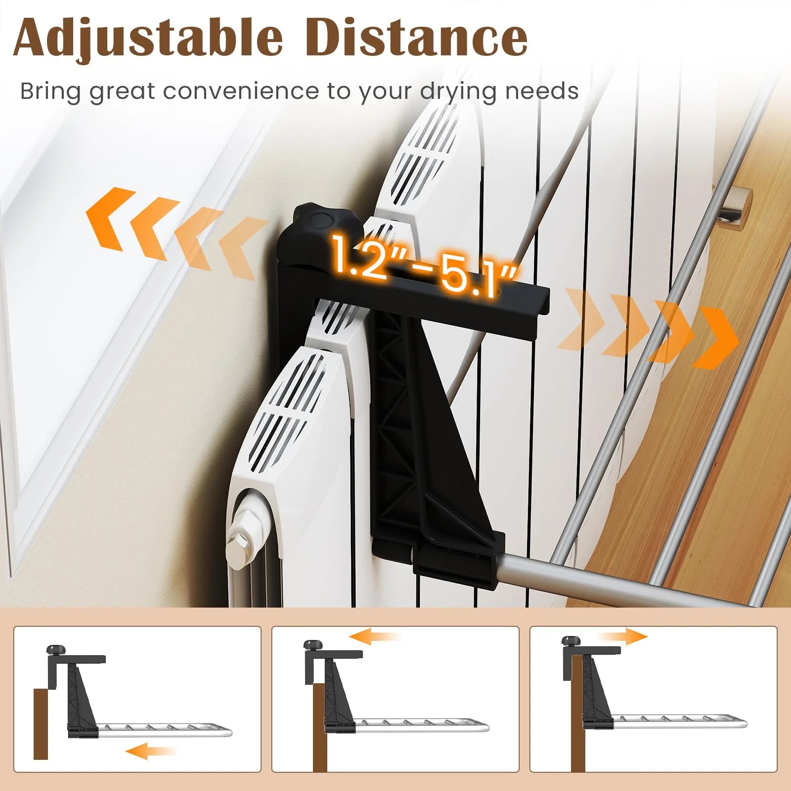 Tangkula Portable Clothes Drying Rack | Extendable Radiator Clothes Airer with Robust Aluminum Frame for Balcony Railings Windowsill
