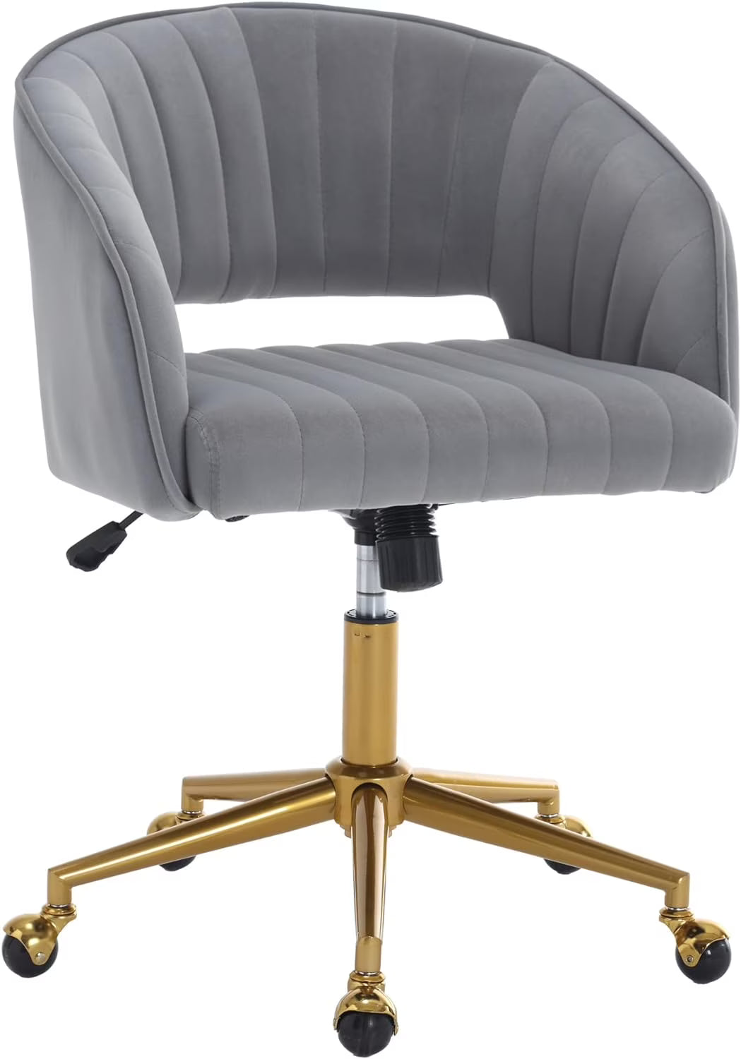 Home Office Swivel Desk Chair, Modern Velvet Vanity Chair, Height Adjustable Armchair with Gold Base, Ergonomic Office Chair for Task Study Computer Room, Beige