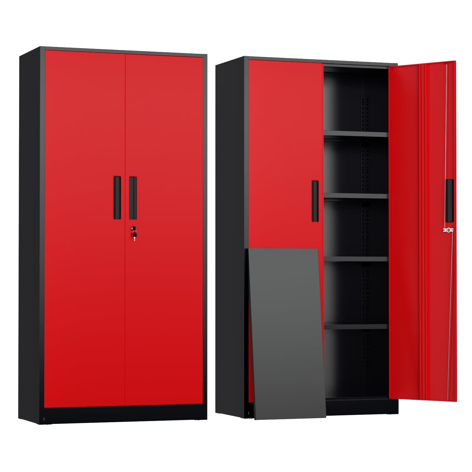 SOLAURA 71" Metal Garage Storage Cabinet with Locking Doors and Adjustable Shelves for Home, Office(Black)