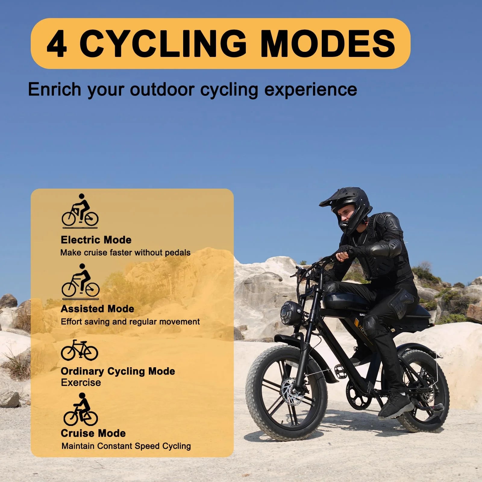 Movcan V30 Electric Bike for Adult, 1000W 20" Fat Tire 48V 15.6AH Removable Battery, 28MPH 7-Speed Disc Brake Off - Road Mountain Ebike UL2849