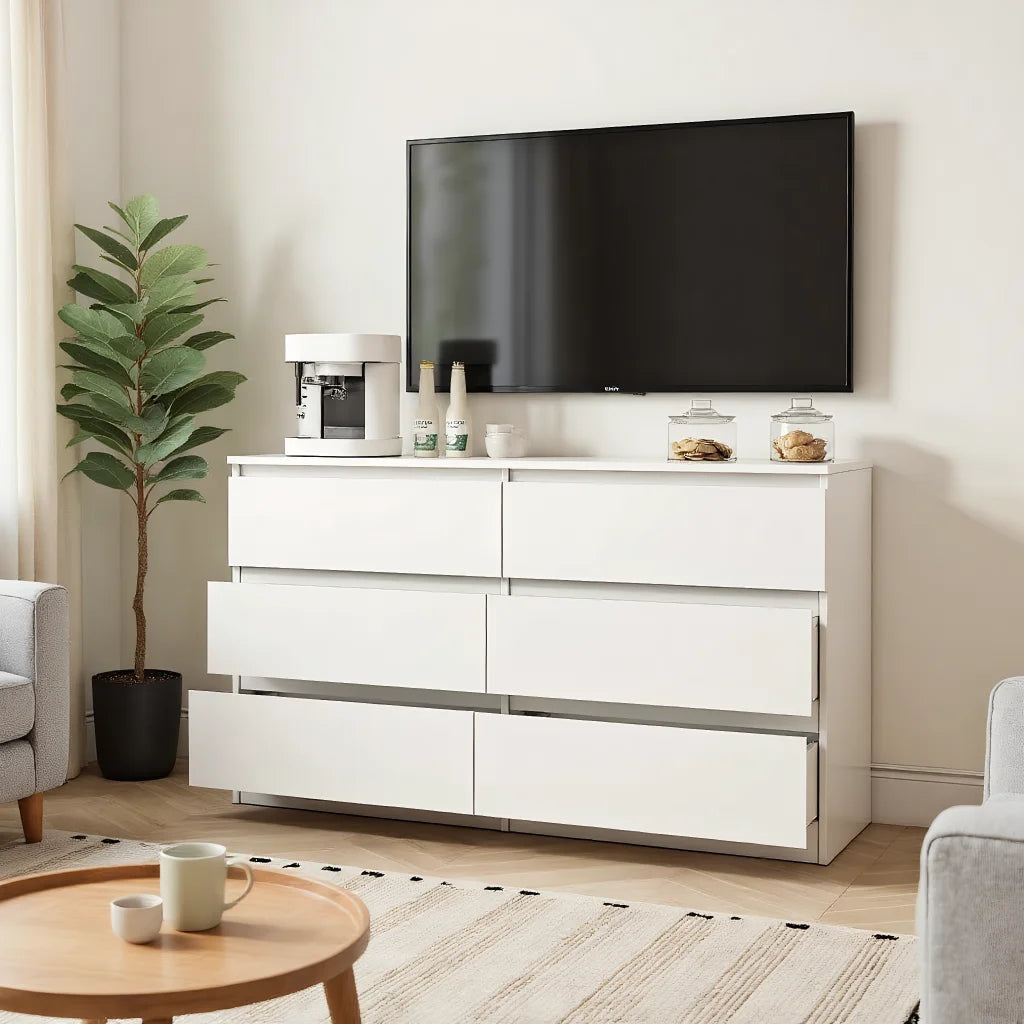 Kadyn Modern 6 Drawer Dresser Wood Cabinet, Dresser for Bedroom, Kitchen Storage Cabinet with Drawers, Chest of Drawers(Black)