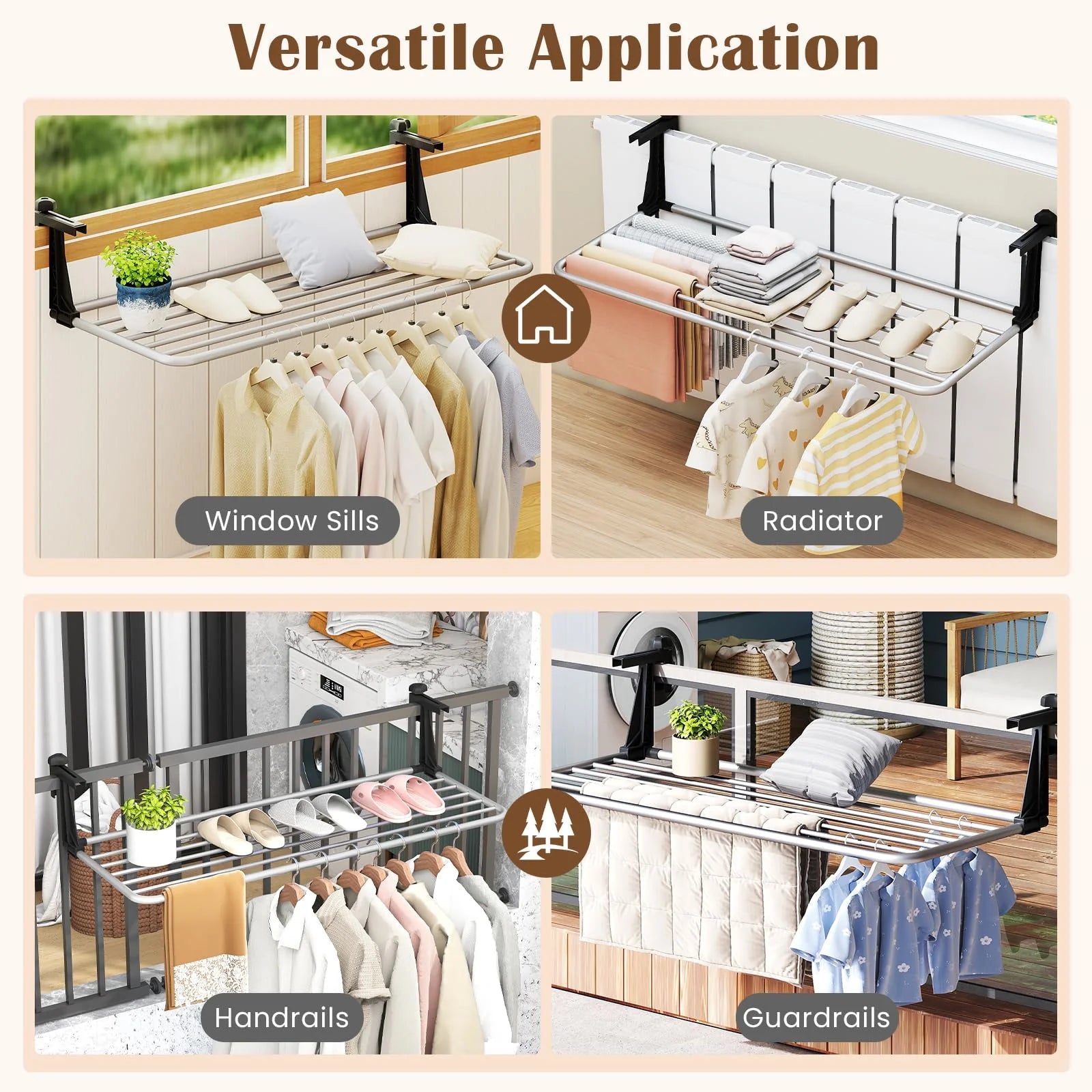 Tangkula Portable Clothes Drying Rack | Extendable Radiator Clothes Airer with Robust Aluminum Frame for Balcony Railings Windowsill
