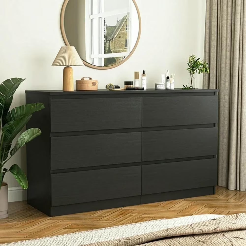 Kadyn Modern 6 Drawer Dresser Wood Cabinet, Dresser for Bedroom, Kitchen Storage Cabinet with Drawers, Chest of Drawers(Black)
