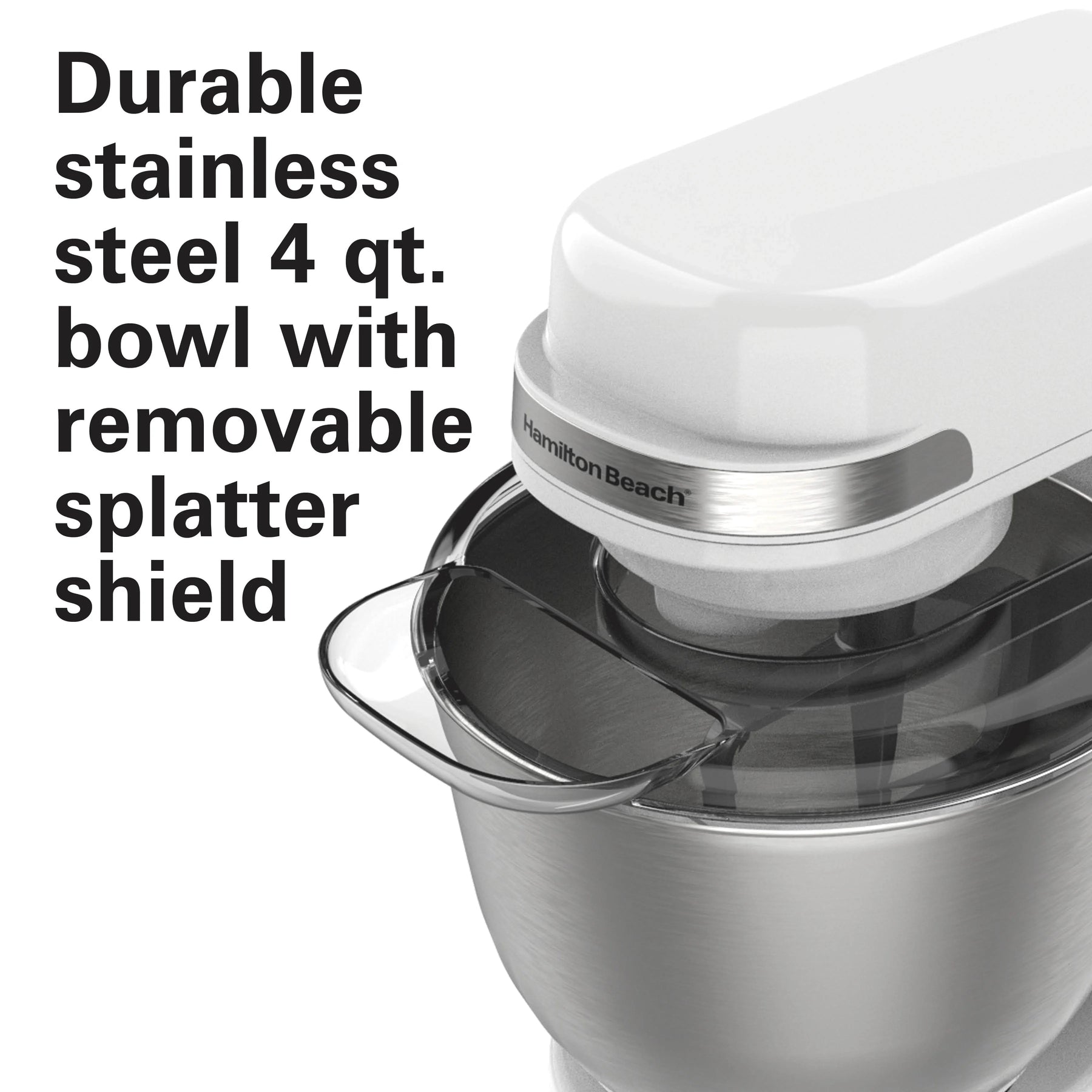 Hamilton Beach 4 Quart Stand Mixer for Kitchen, 7 Speeds, Tilt - Head, Dough Hook, Whisk & Flat Beater, White