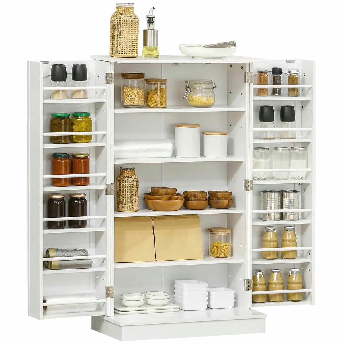 Spaco 17-Tier Kitchen Small Pantry Cabinet with 2 Doors and 6 Adjustable Shelves, Cabinet Pantry, Freestanding 5-Tier Shelving Pantries