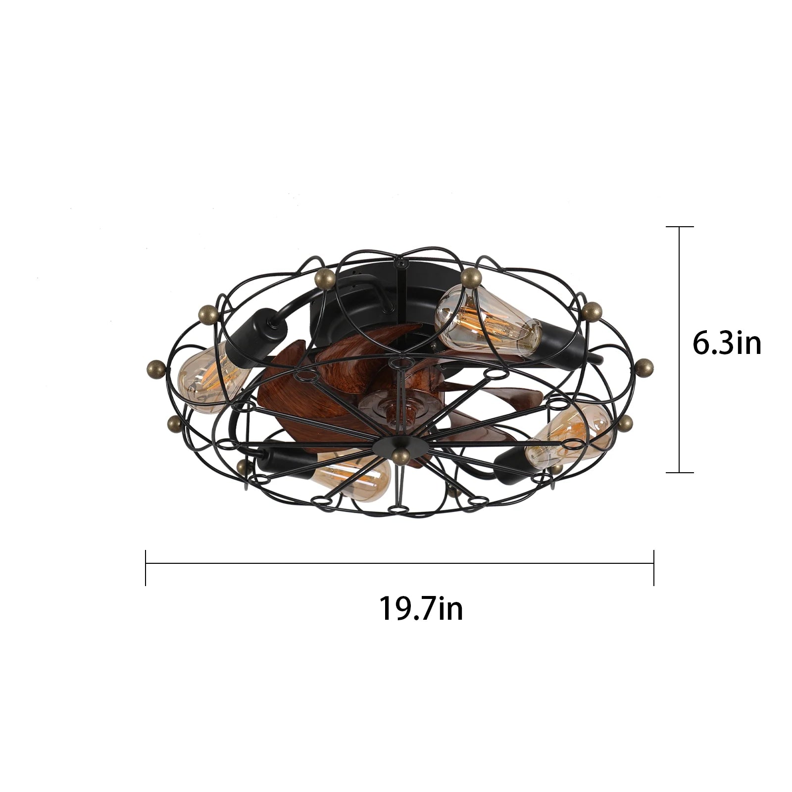 Industrial Cage Ceiling Fan - Low - Profile 7 - Blade Fan with Remote & Light - Modern Rustic Cooling for Small Spaces