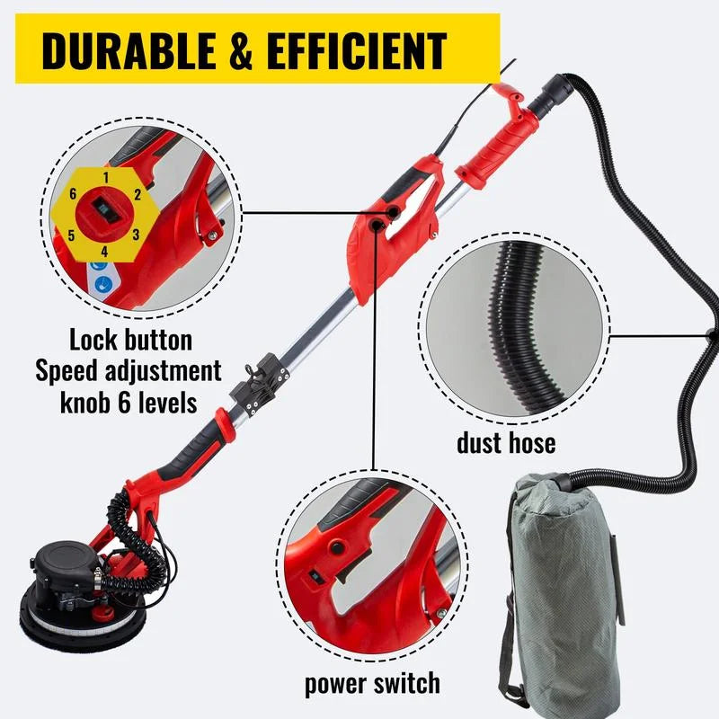 Drywall Sander 850W, Electric Drywall Sander, Electric Sander, with LED Strip Light and Vacuum Bag, Variable Speed 800 - 1750 RPM, Foldable Sheetrock