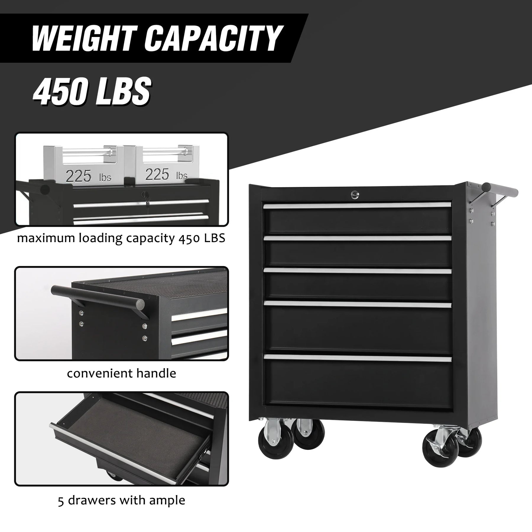 5-Drawer Rolling Tool Chest Tool Storage Cabinet with Wheels Tool Organizer Box