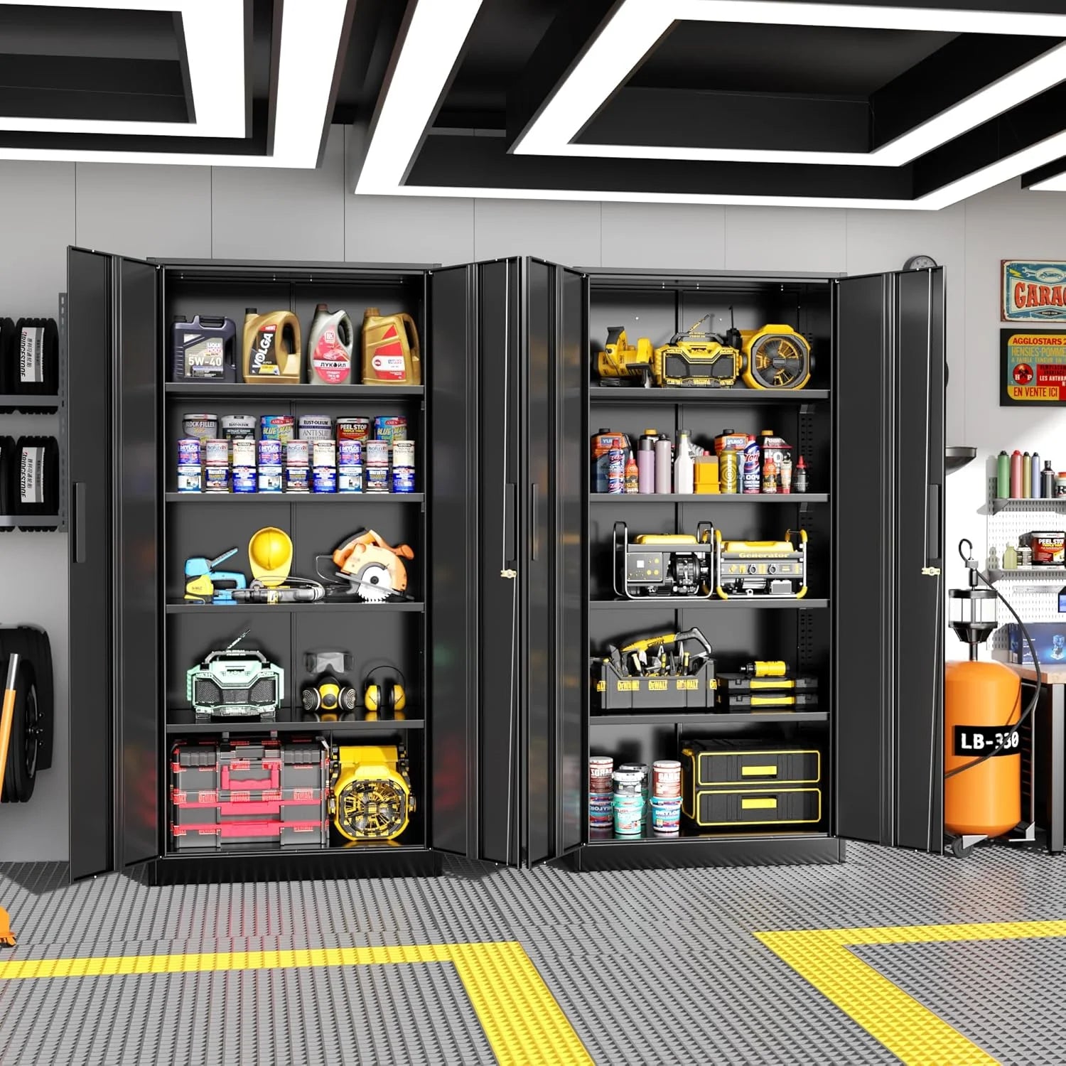 SOLAURA 71" Metal Garage Storage Cabinet with Locking Doors and Adjustable Shelves for Home, Office(Black)
