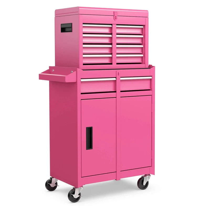 2 - in - 1 Rolling Tool Chest, 5-Drawer Tool Storage Cabinet with Wheels, Adjustable Shelf, Tool Box Organizer for Garage Warehouse Workshop